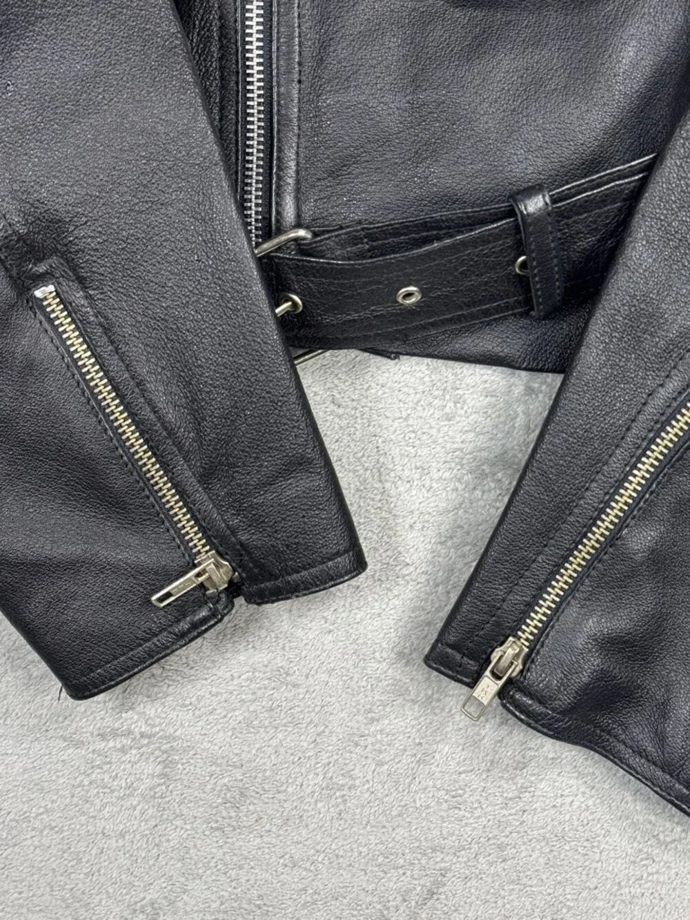 Vtg Wilsons Cropped Leather Jacket Womens L 90s Moto Bikercore Motorcycle Belted